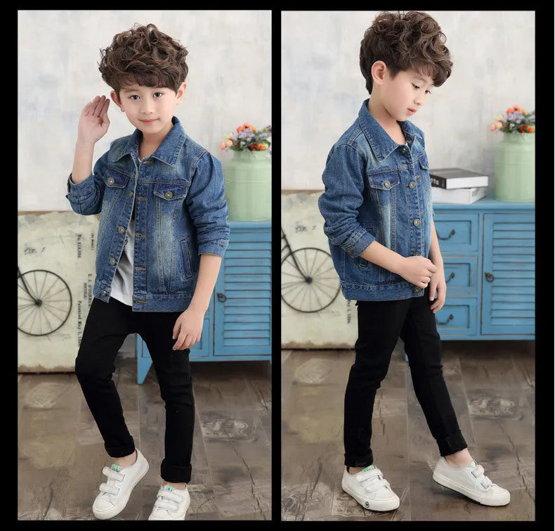Children girls ripped denim jacket in dark blue cotton with hood, available in multiple sizes
