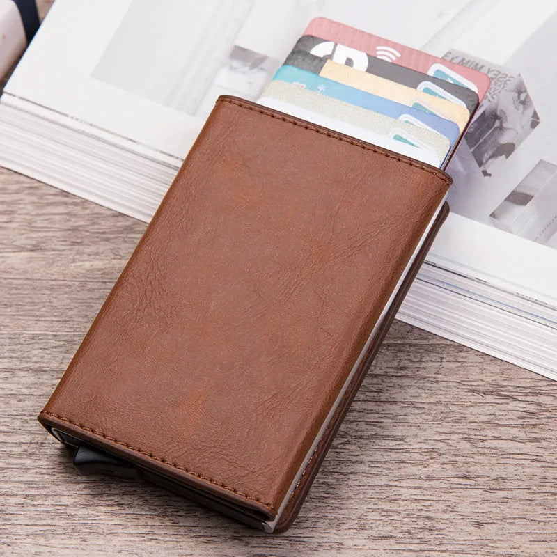 Smart PU wallet in carbon black with RFID blocking, 6.5 by 10 by 1.8 centimetres