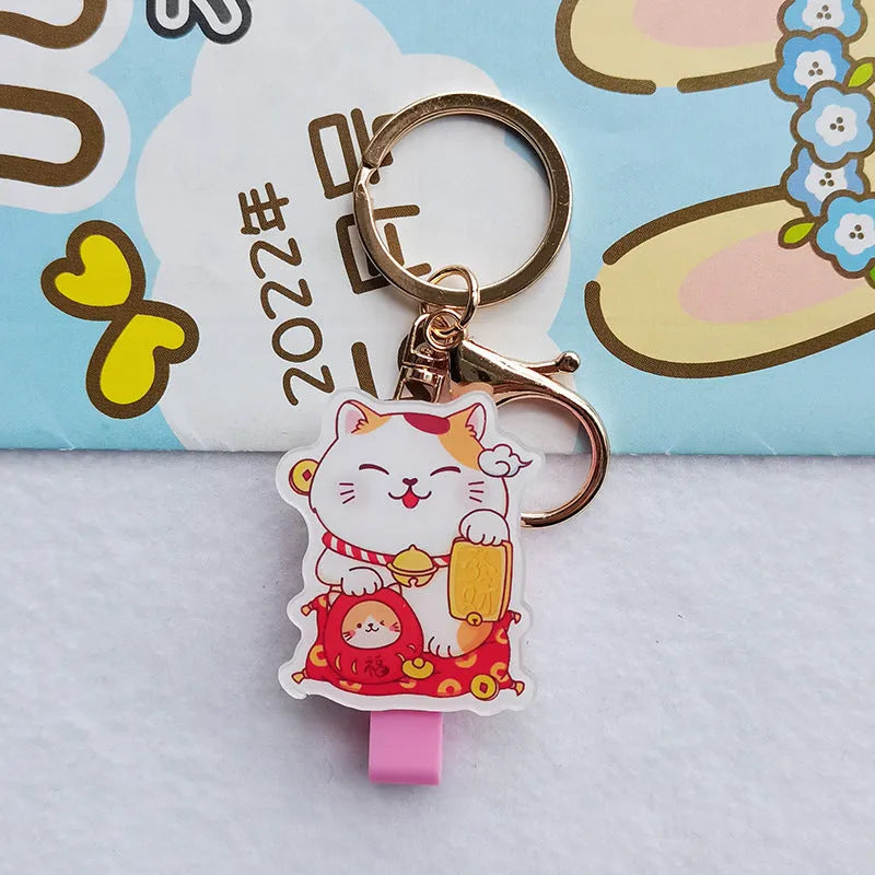 Plastic lucky cat certificate set with ferrule and decorative pendant for document organisation