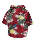 Hawaiian dog style shirt in cotton with multicolor print on a white background, sizes XS to XXL