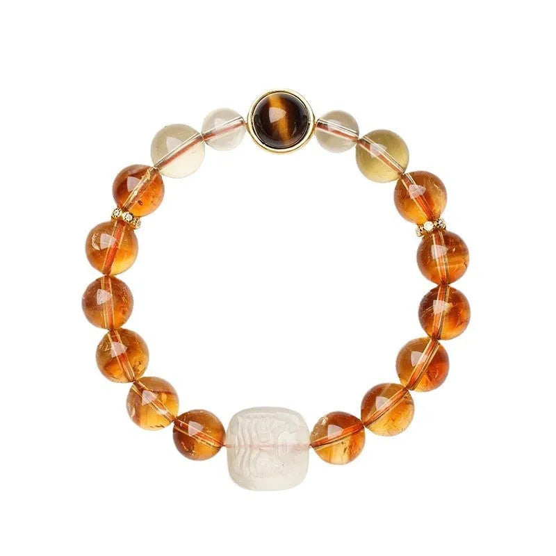 Women's carved citrine ethnic bracelet with 10mm geometry-shaped crystal components