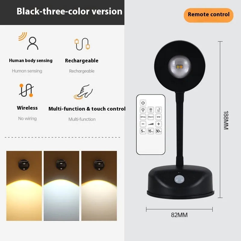 Geometric wireless rechargeable wall lamp in black or white with remote control
