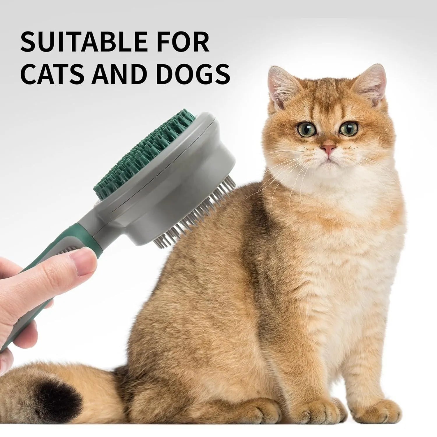 Green and pink 2-in-1 silicone pet grooming brush with retractable slicker and octopus-teethed massager