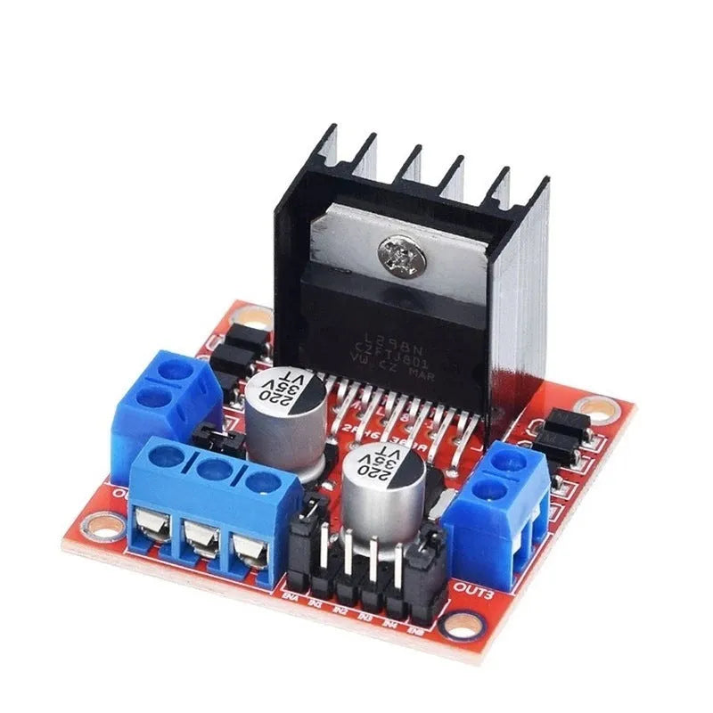 L298N dual H-bridge motor driver module with connection pins and heat sink