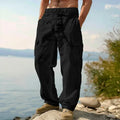 Men's cotton wide-leg casual trousers in light army green colour with mid-waist design