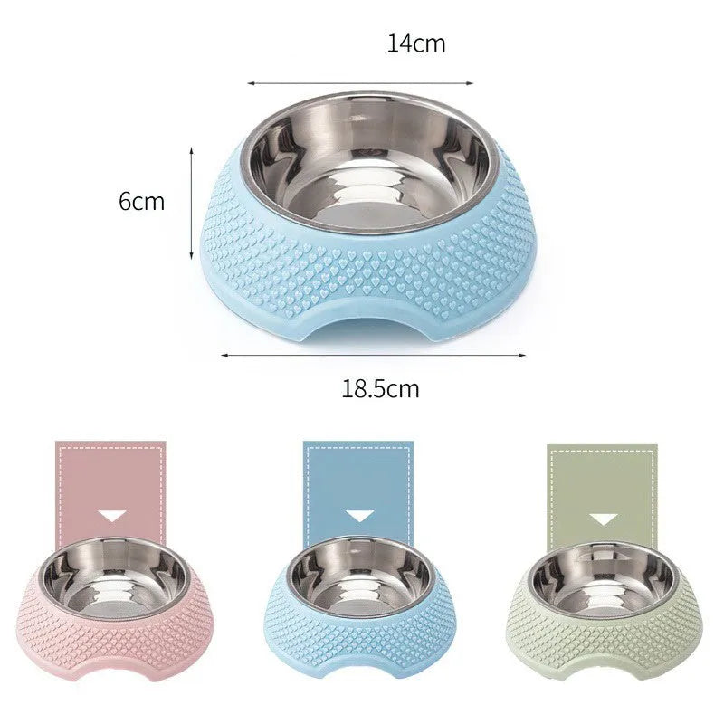 Square stainless steel pet bowl with a non-slip base in blue, green, and pink colour options