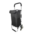 Black foldable shopping trolley bag with aluminium frame and 20cm casters