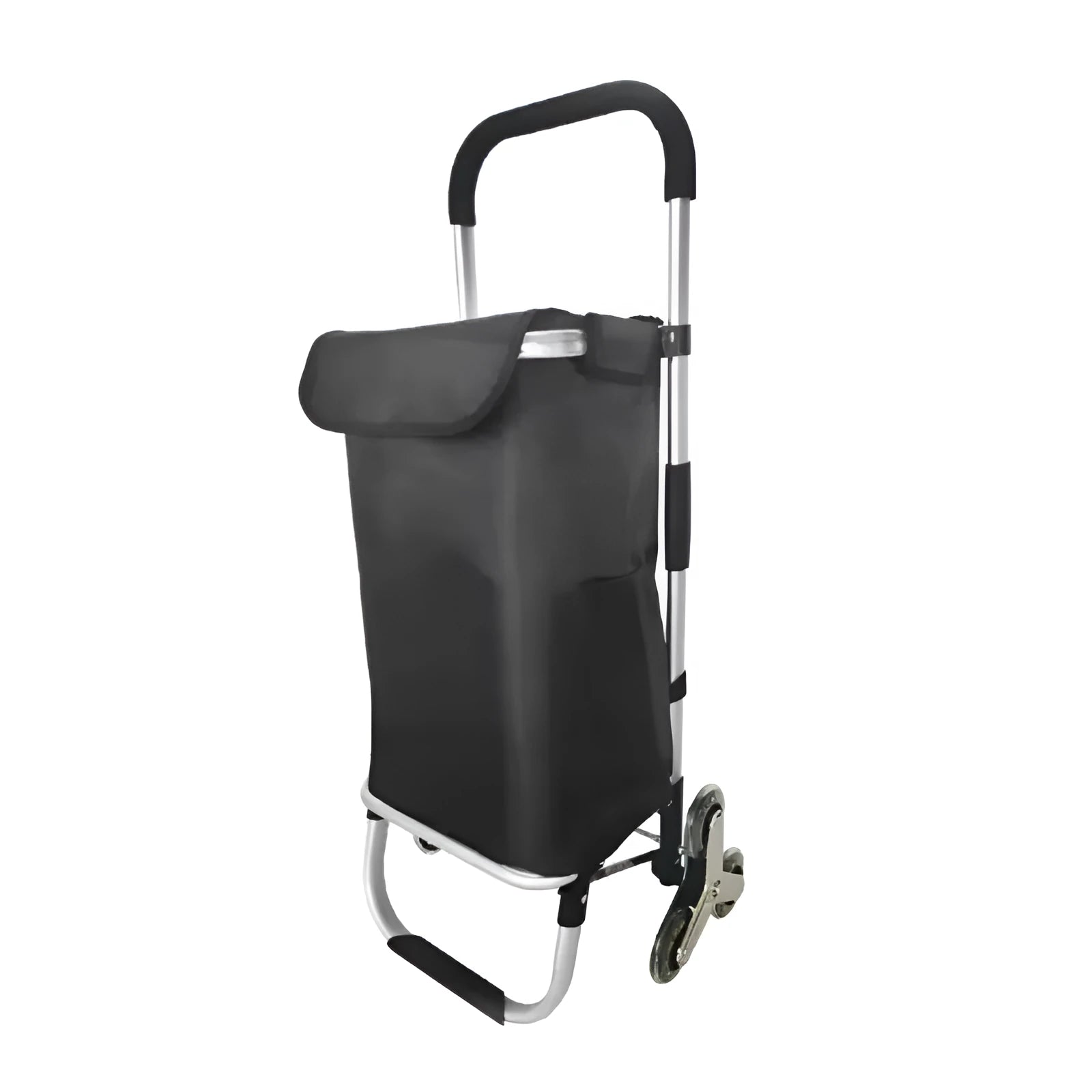 Black foldable shopping trolley bag with aluminium frame and 20cm casters