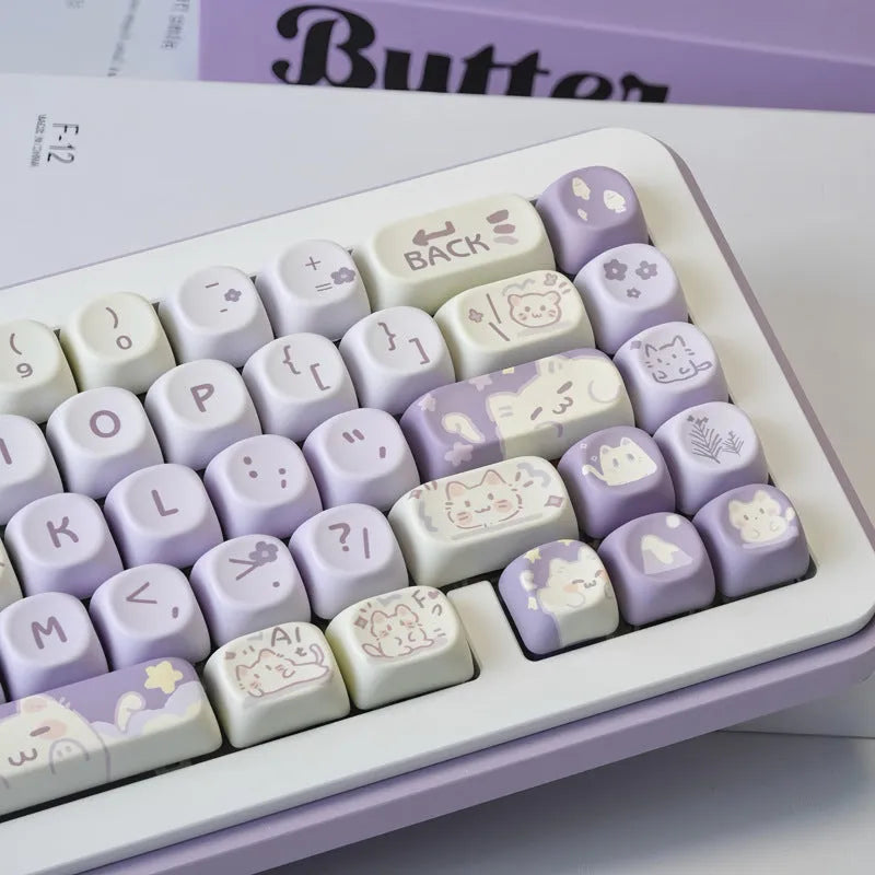Sublimation PBT key cap set for Wooting magnetic shaft keyboards, showing Taro Kitten Moa design on a dark background