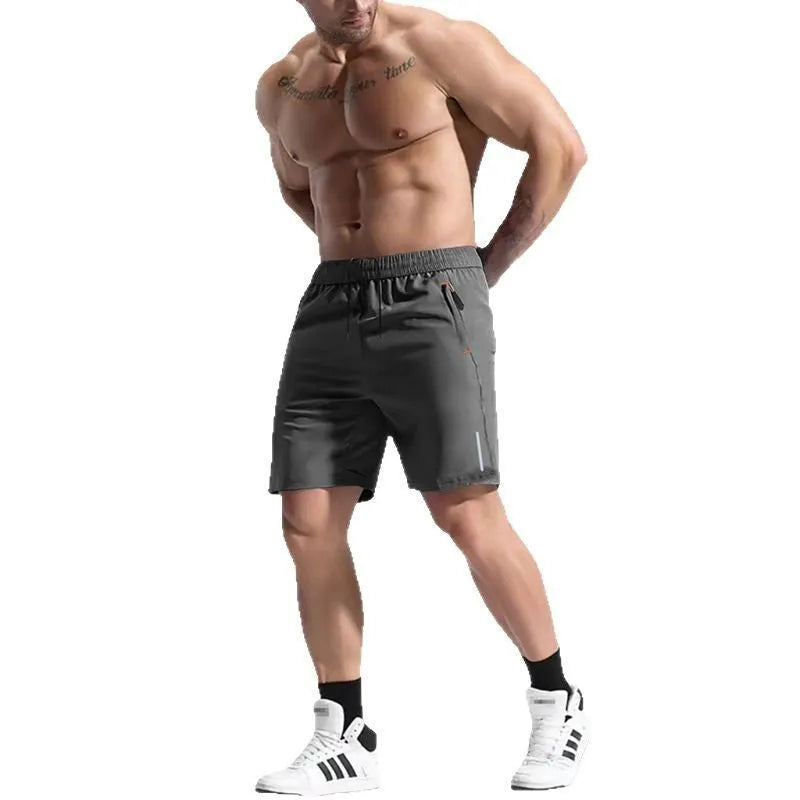 Men's elastic waist shorts in army green made from bamboo and polyester blend fabric for sports.