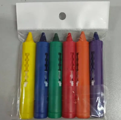 Children's washable bath crayons in six colours with push-type no-dirty-hands mechanism
