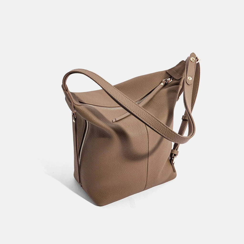 Women's first layer cowhide large-capacity bucket bag in elephant gray, genuine leather shoulder bag