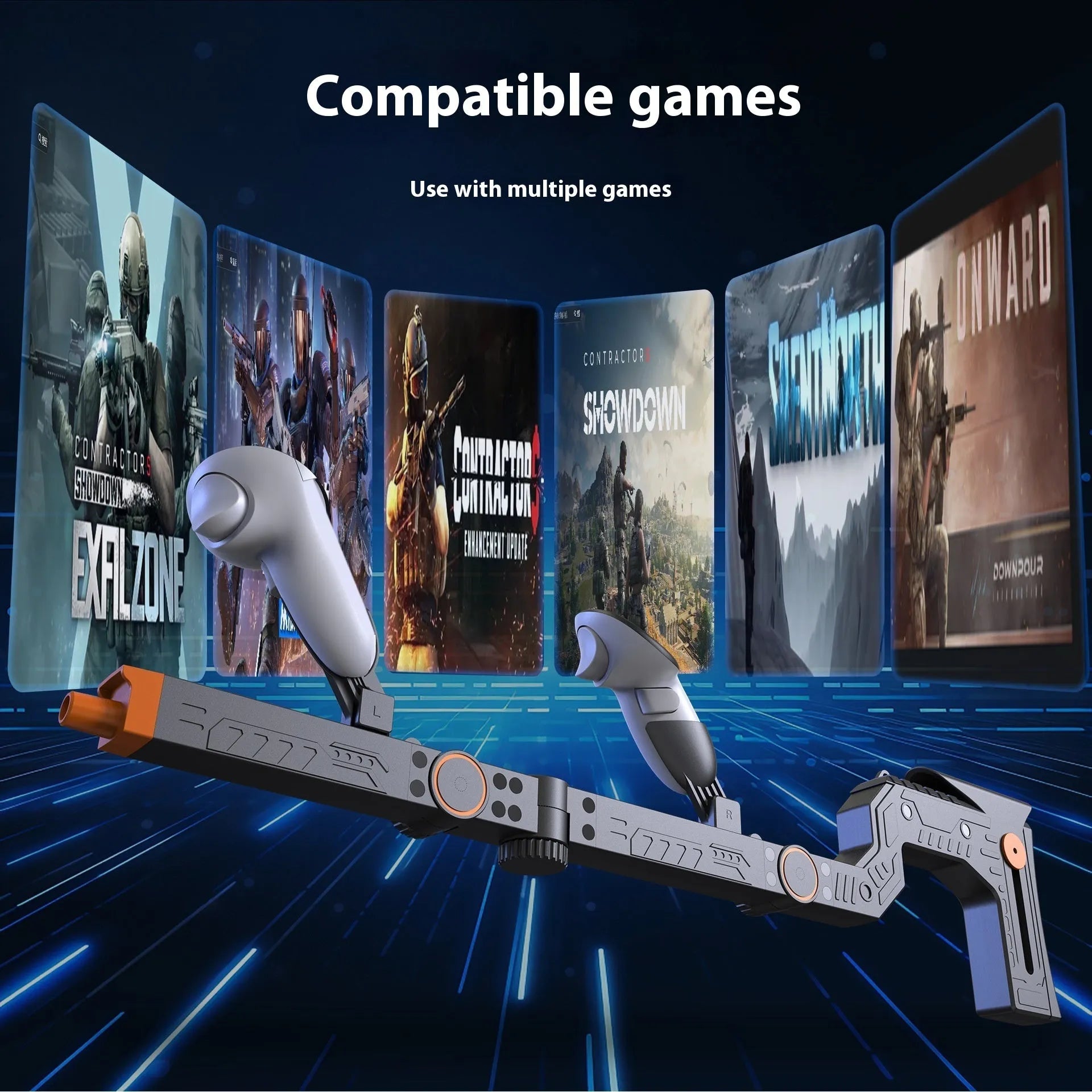 VR submachine gun physical auxiliary accessory for Quest 3/3s in muzzle colour, ABS material, approximately 67 cm length