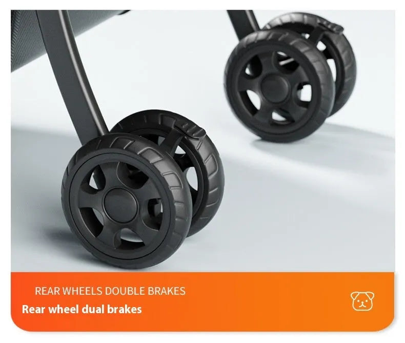 Black Warrior style one-click folding metal pet cart shown in use and folded compactly.