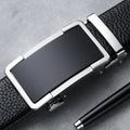Men's leather belt with automatic alloy buckle in gold, gun black, or silver colour options