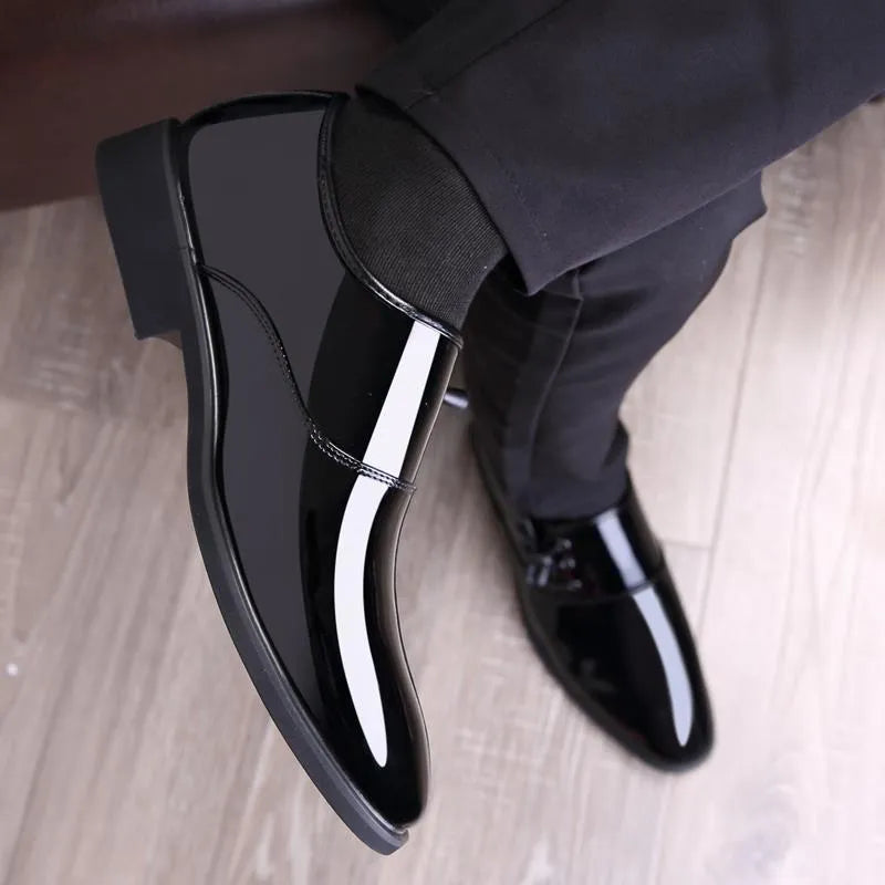 Men's black and brown business formal shoes with artificial PU upper and rubber sole