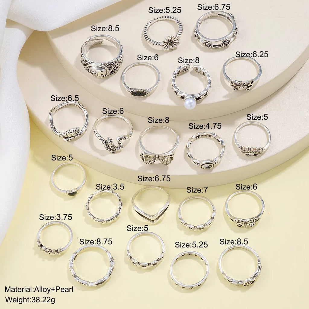 Alloy women's ring set butterfly love motifs silver tone floral geometric shape