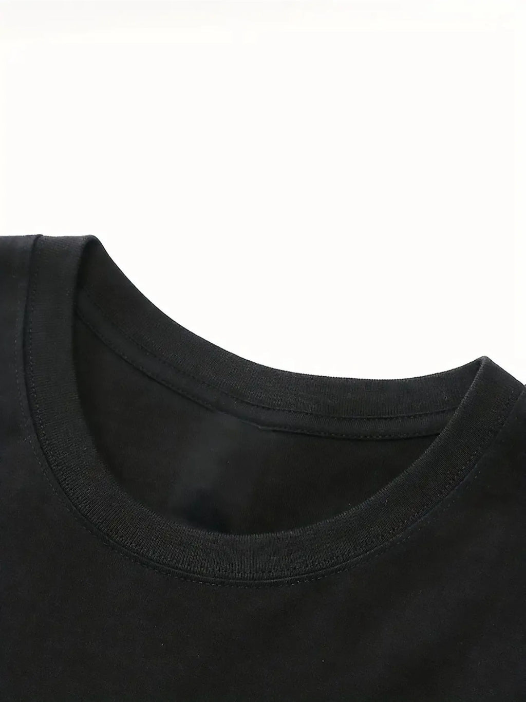 Black cartoon printed short sleeve cotton T-shirt on plain background