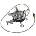 Silver stainless steel split camping stove with foldable design and 100cm gas hose