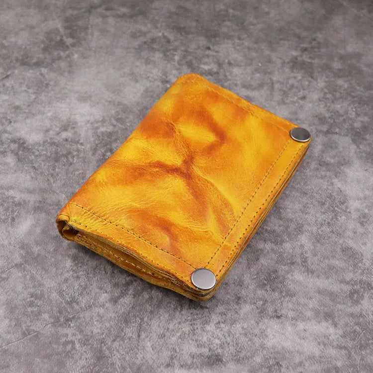 Men's genuine leather retro long wallet with multiple card slots in vertical square shape