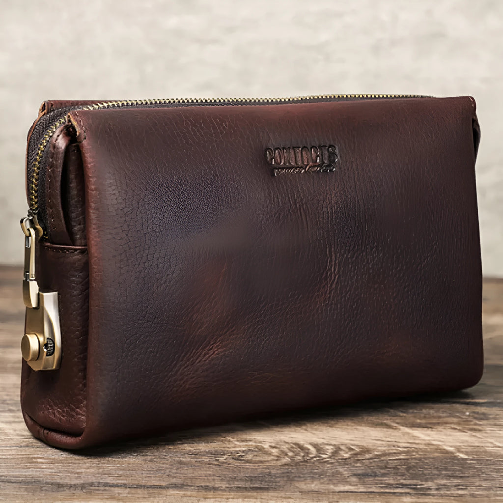 Black Angel genuine first layer cattlehide leather men's wallet in solid colour with waterproof and anti-theft features