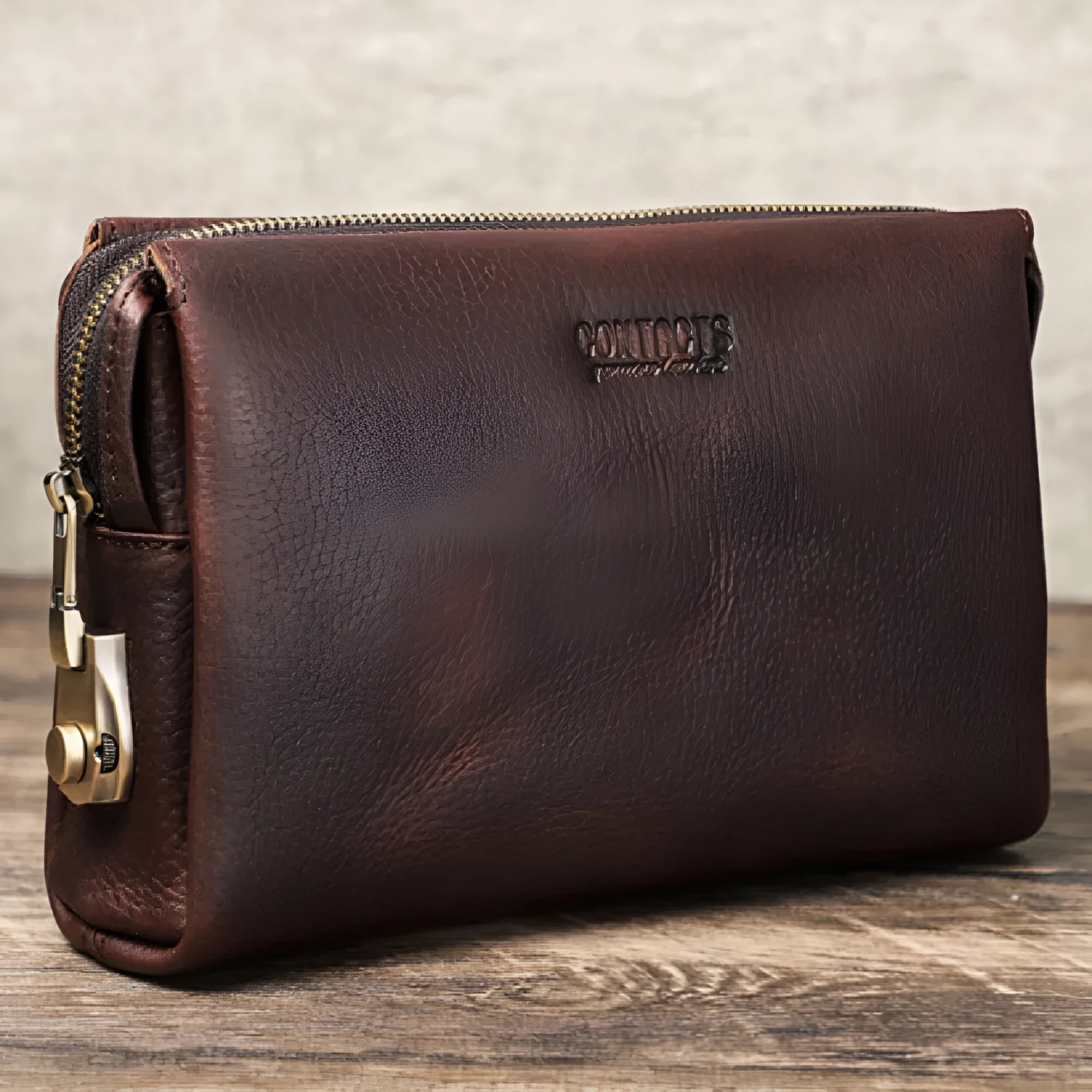 Black Angel genuine first layer cattlehide leather men's wallet in solid colour with waterproof and anti-theft features