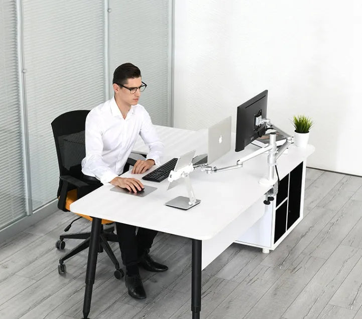 Folding aluminium and ABS phone tablet stand with 360° rotation in silver colour
