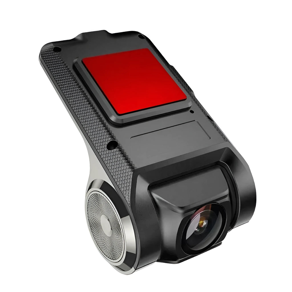 Black USB hidden car DVR recorder with built-in WiFi, GPS, and wide-angle lens on a dashboard