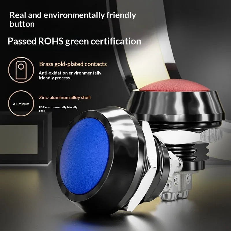 12mm spherical head self-resetting push button switch with silver-plated contacts and waterproof protection