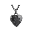 Simple openable heart casket necklace in titanium steel, shown on a chain.