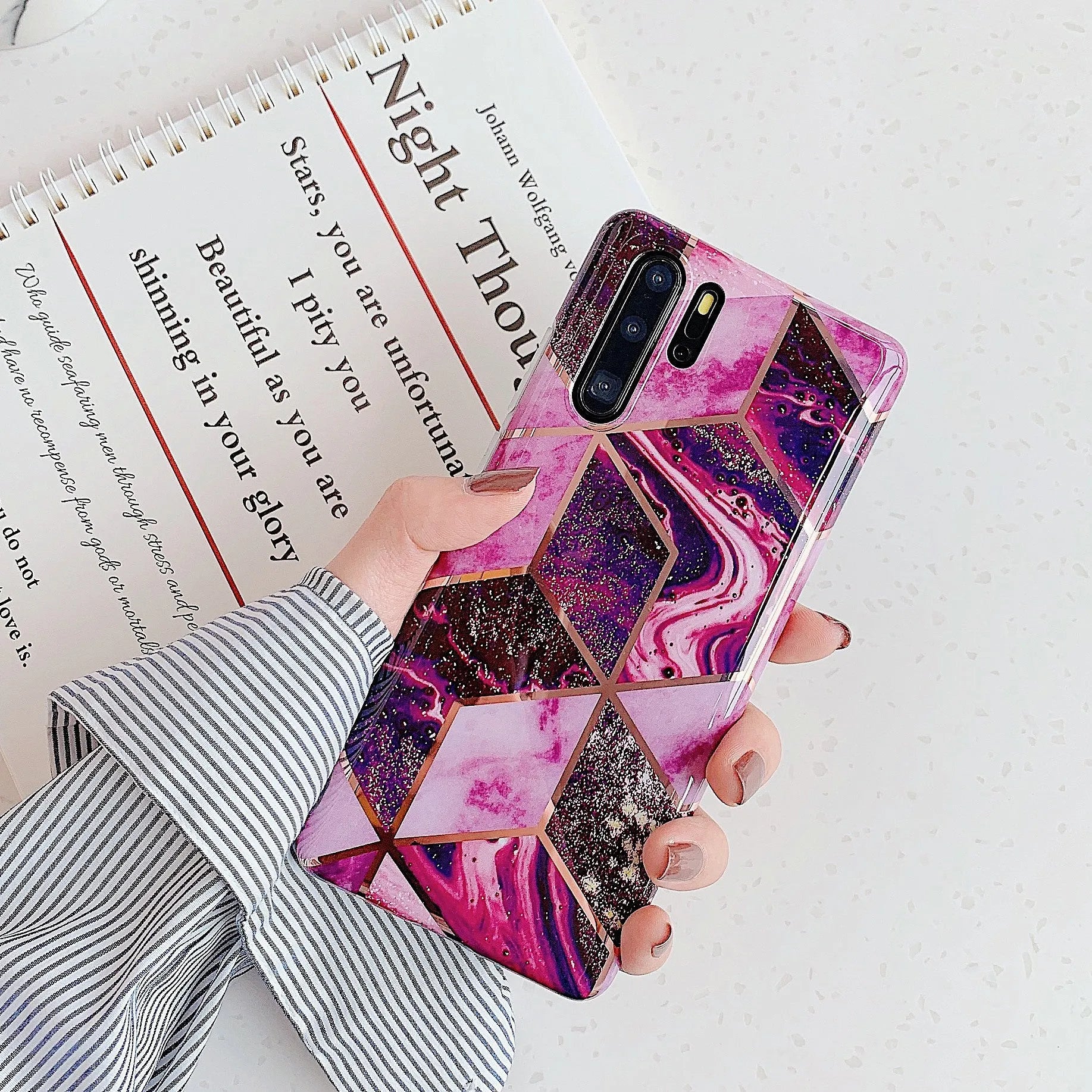 Electroplated marble pattern mobile phone case in TPU material for Huawei and Samsung smartphones