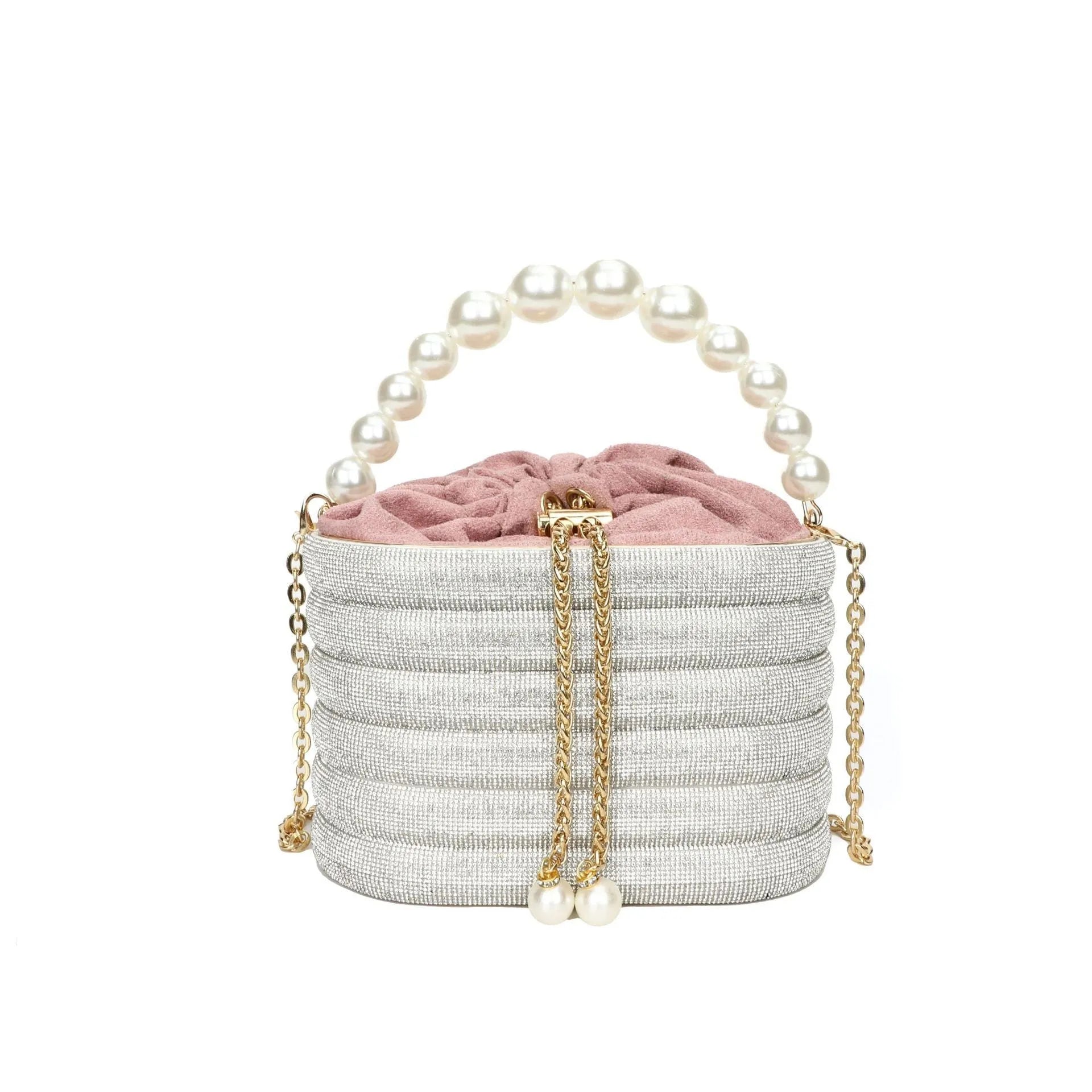 Women's crossbody bag with pearl beaded detailing in soft PU leather showing European retro style and single shoulder strap