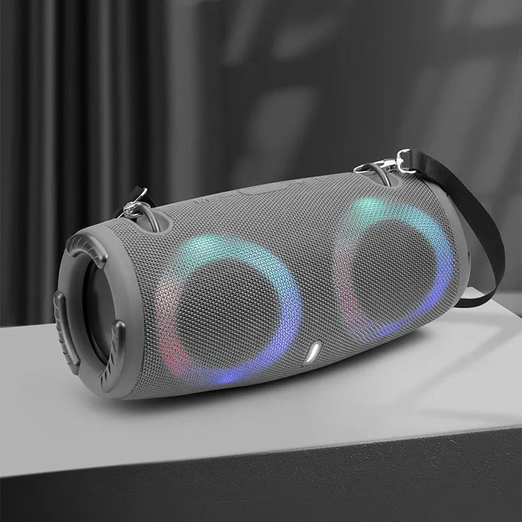 Portable Bluetooth speaker with colourful RGB lights in a choice of five colours including camouflage.