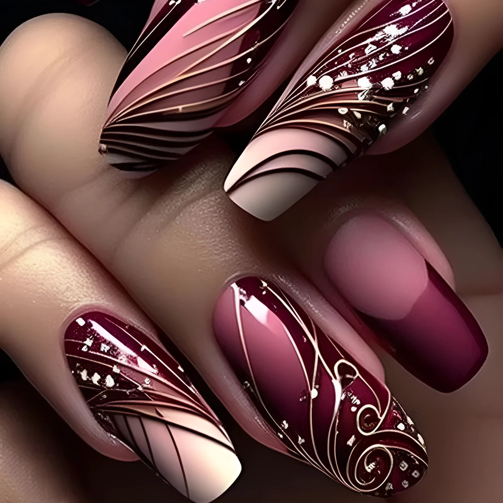 Pack of removable fake nail stickers with a French line design, showing 24 pieces and a tube of glue.