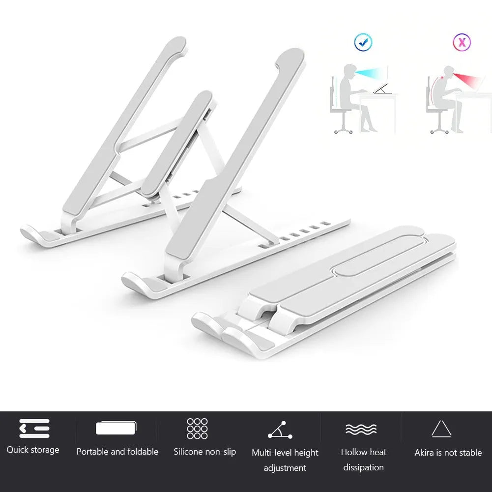 Adjustable non-slip laptop stand with 6 height gears, black ABS, for 11-17 inch laptops
