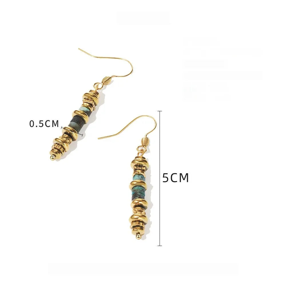 Geometric titanium steel dangle earrings with European retro style and 18K purity