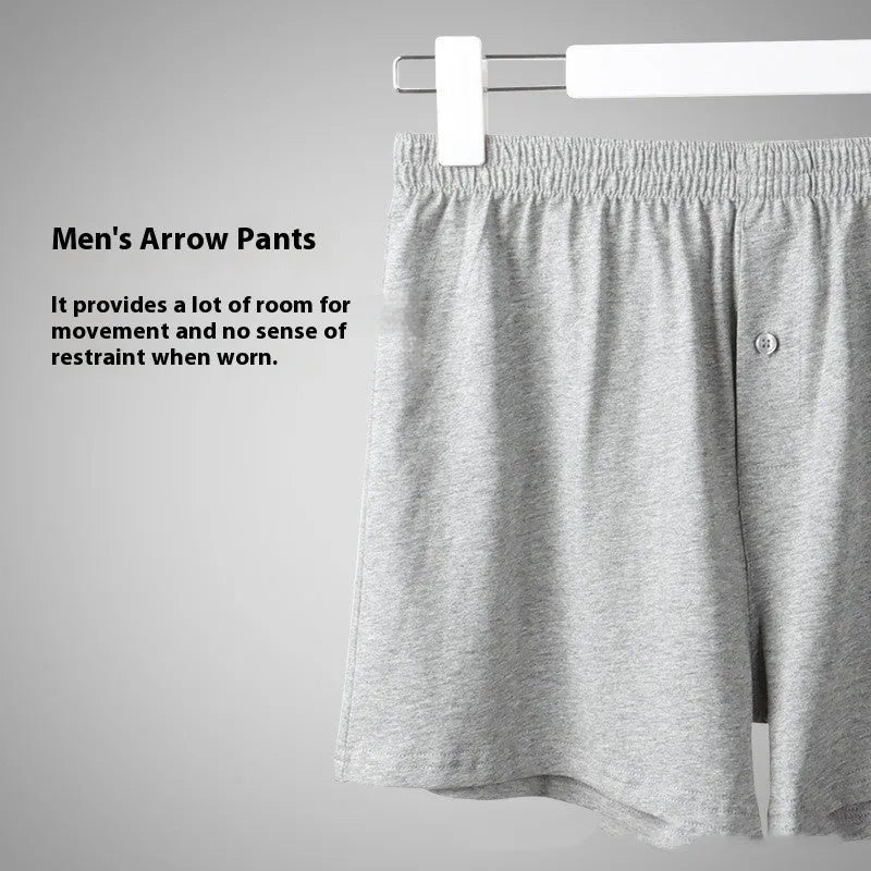 Men's light grey pure cotton loose fit boxer shorts with a high waist.