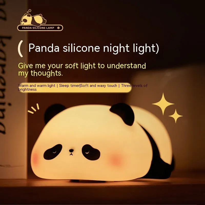 Cartoon panda-shaped silicone night light for kids with rechargeable battery