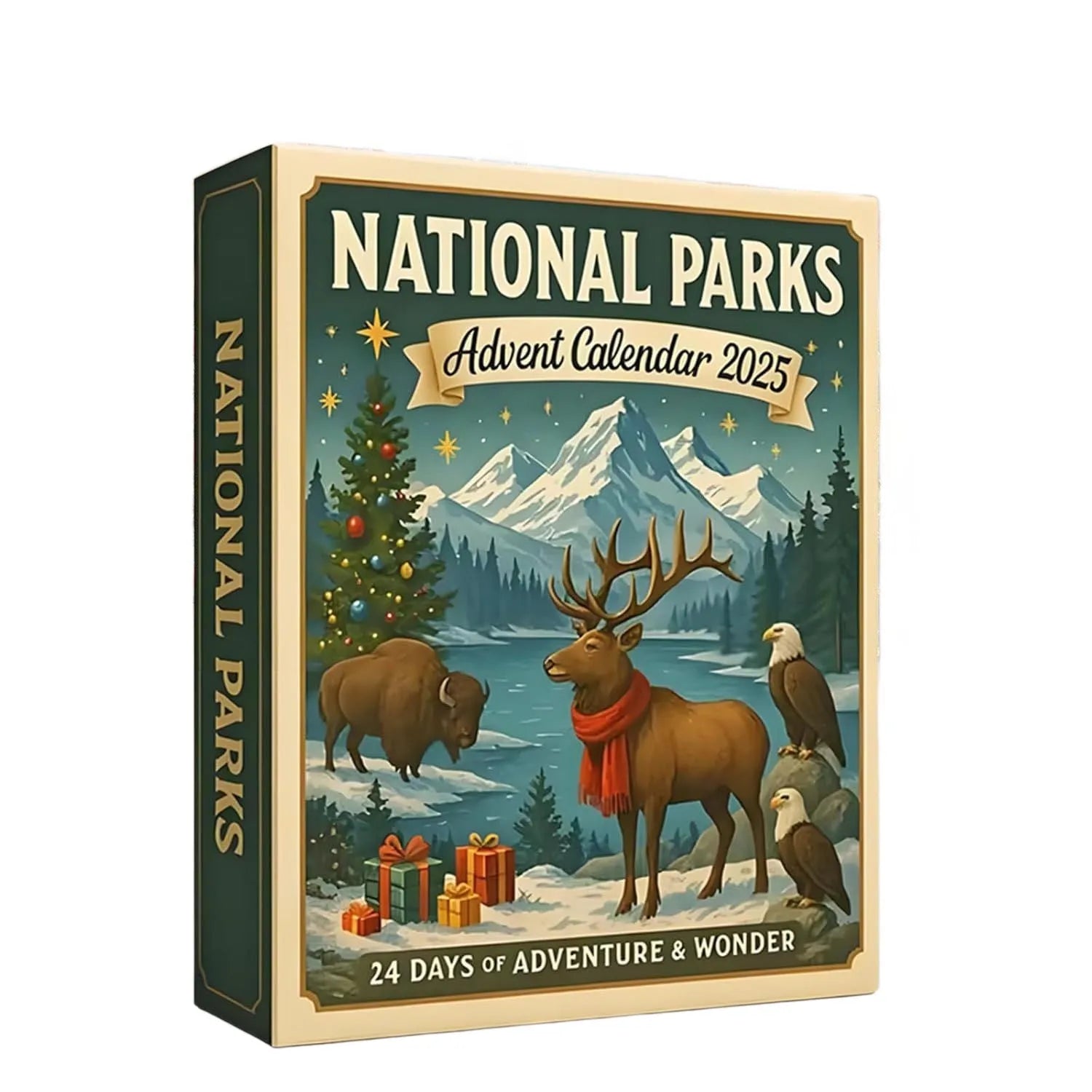 Plastic educational advent calendar with hiking national park theme for Christmas countdown