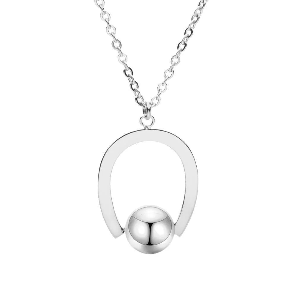 Stainless steel geometric pendant necklace with adjustable bead chain in gold or silver finish