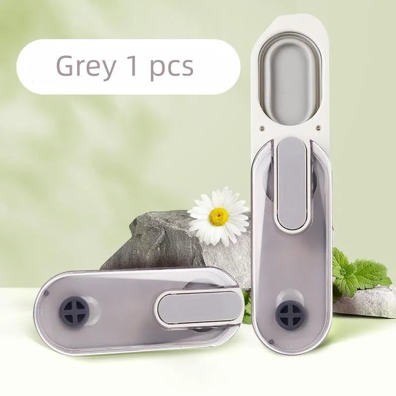 Blue portable dog water bottle with a grey silicone folding drinking bowl attached, for outdoor use.