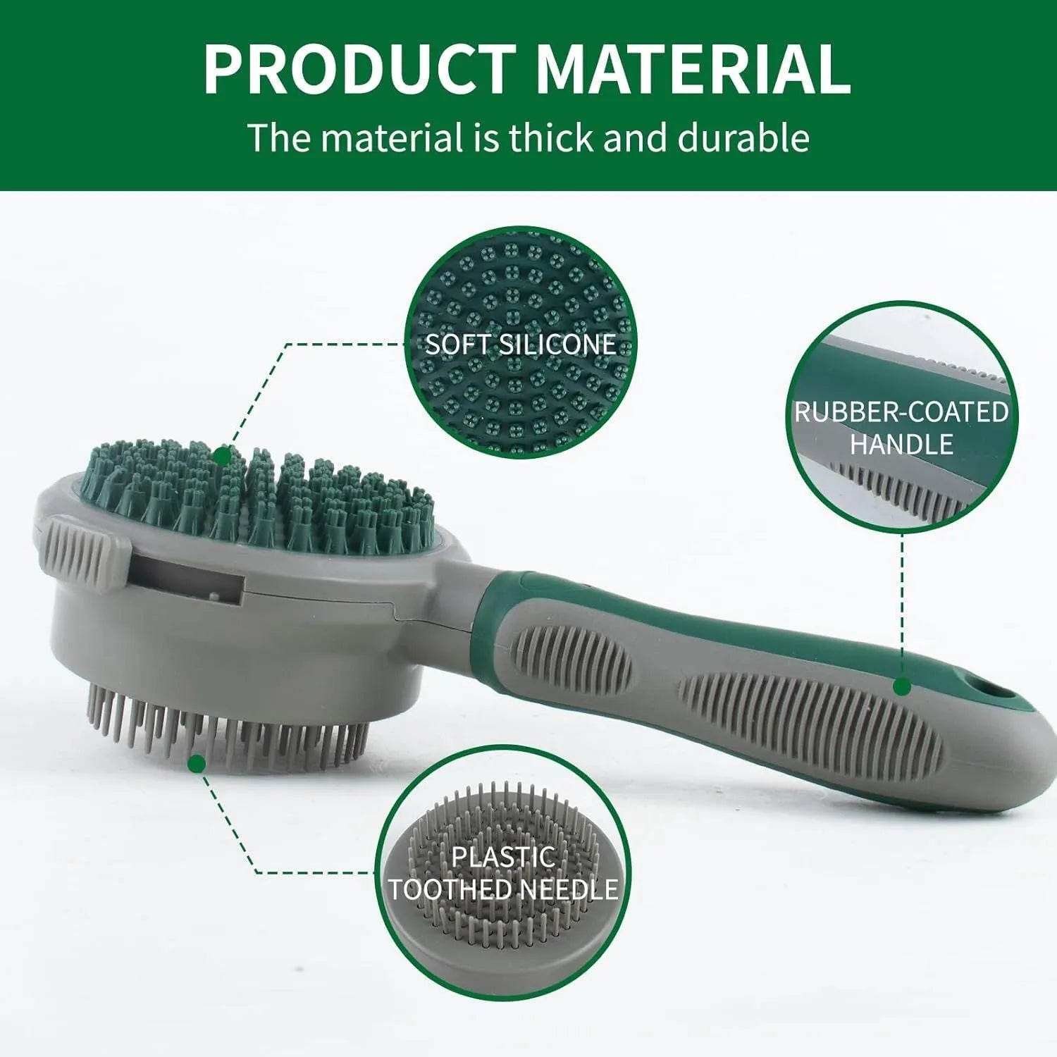 Green and pink 2-in-1 silicone pet grooming brush with retractable slicker and octopus-teethed massager