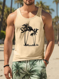 Men's solid colour Hawaiian style 3D printed sleeveless vest t-shirt in polyester fabric