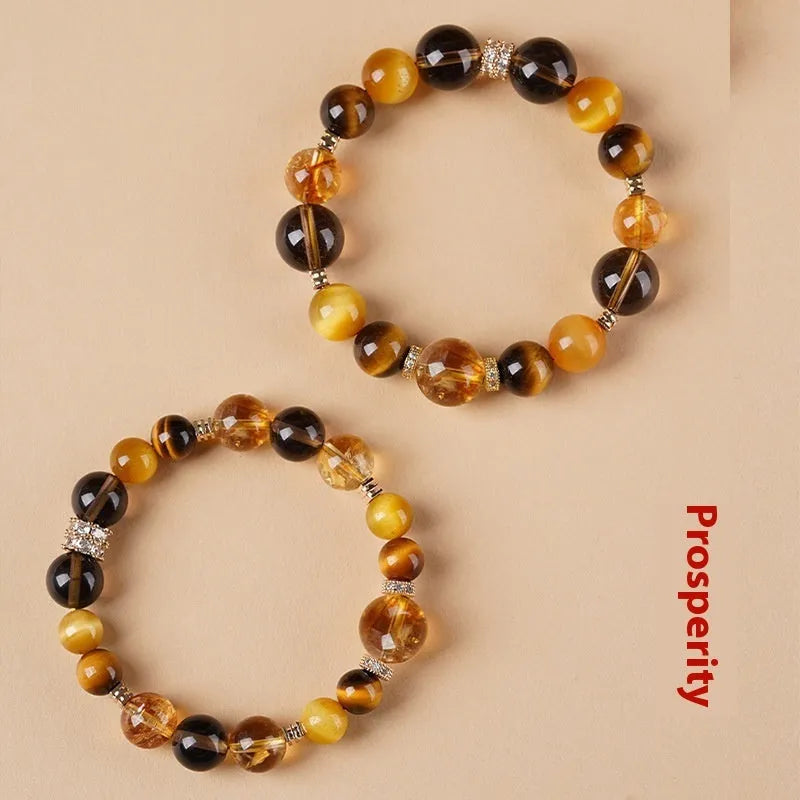 Geometric crystal bracelet with yellow tower and tiger-eye stones in 10mm or 12mm sizes