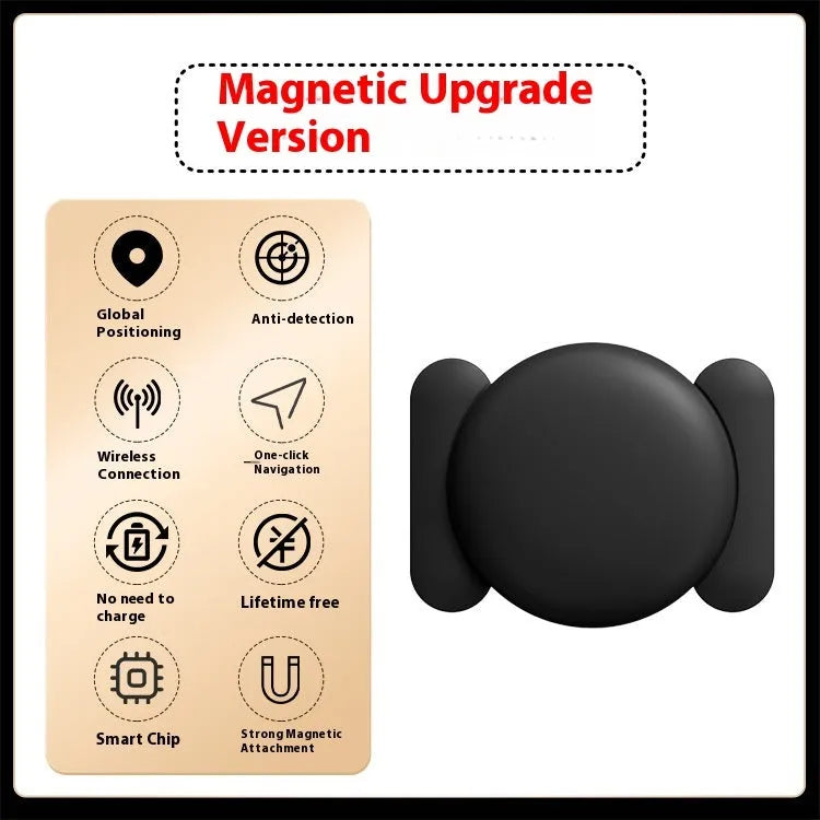 White round section Bluetooth tracker with strong magnetic suction on a metal surface, compatible with smartphones for anti-loss tracking