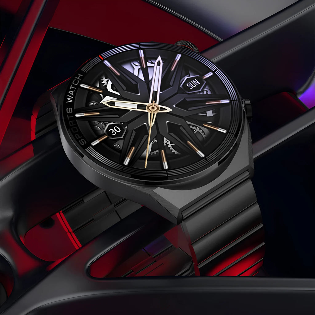 46mm Bluetooth smart watch with 1.5 inch HD screen showing interface display on wrist