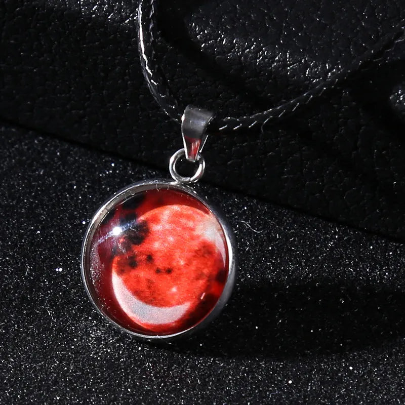 Luminous alloy pendant necklace with glass and coloured glaze Christmas moon night sky constellation design