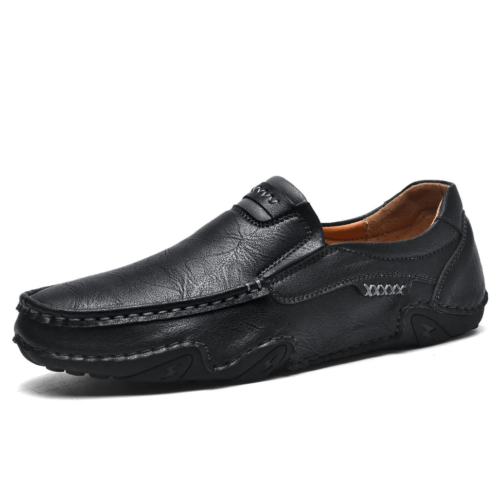 Outdoor casual slip-on flat shoes in 2518 Black with microfiber upper, round toe, and rubber sole