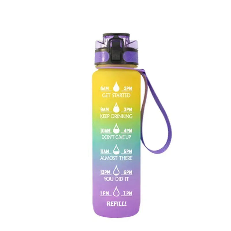 Transparent 1000ml BPA-free Tritan sports bottle with infuser and clear liquid visible