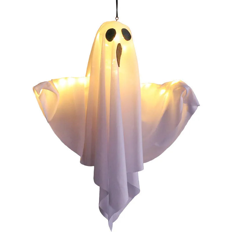 Halloween ghost light decoration with luminous white cloth design and 4.5V button battery operation